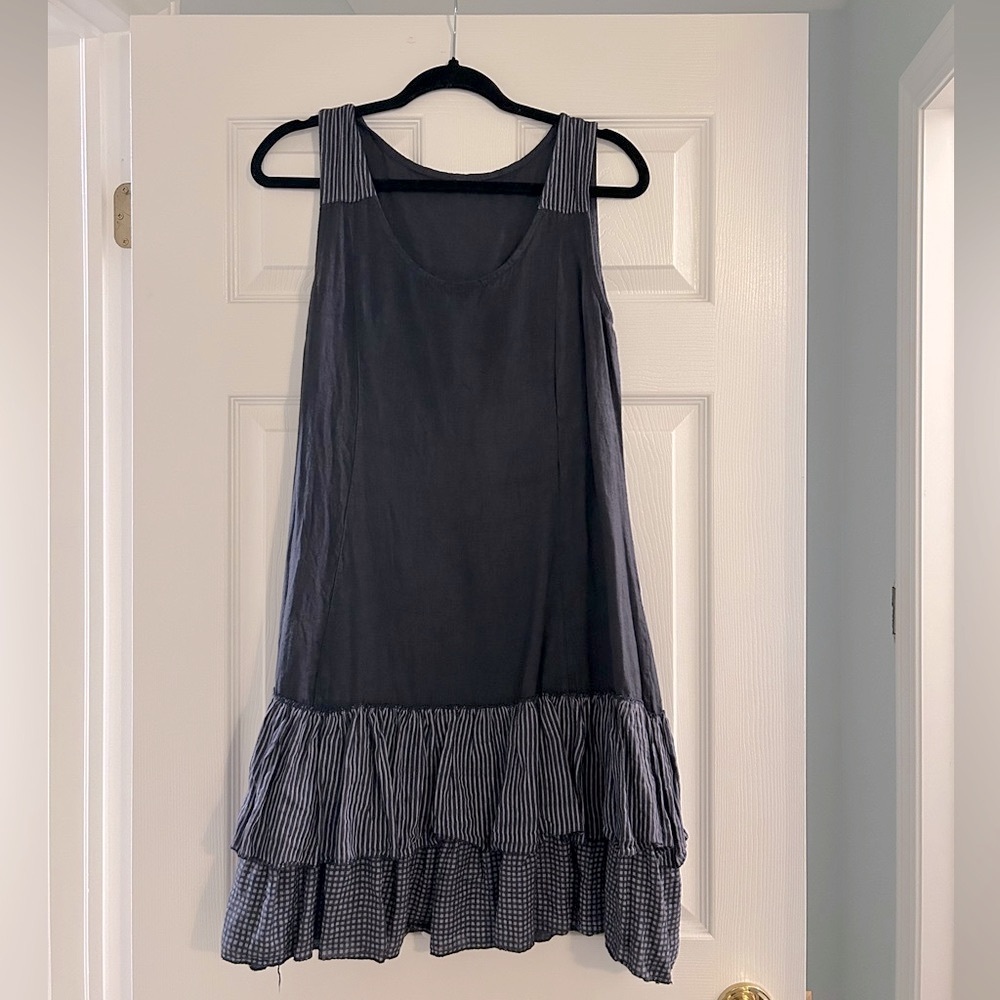 Vintage 100% Linen Ruffle Hem Mini Dress